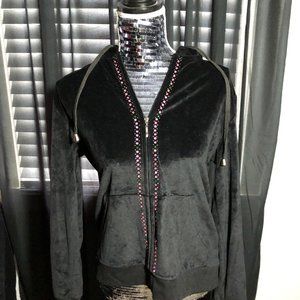 Royale Lady L Black Zip Front Hooded Jacket Top